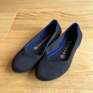 Rothy’s black flats, blue trim, size 5.5